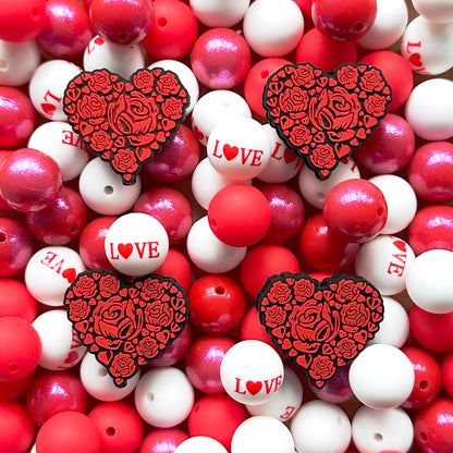 Love Rose Focal Beads,24Pcs Valentines Day Assorted Silicone Beads