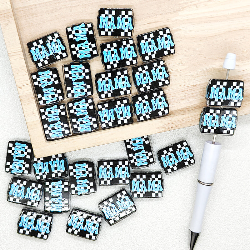 MAMA Checkered Acrylic Focal Beads,Mom Gift Beads