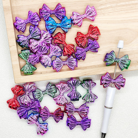 Metallic Bowknot Acrylic Loose Beads,Bow Shape Beads