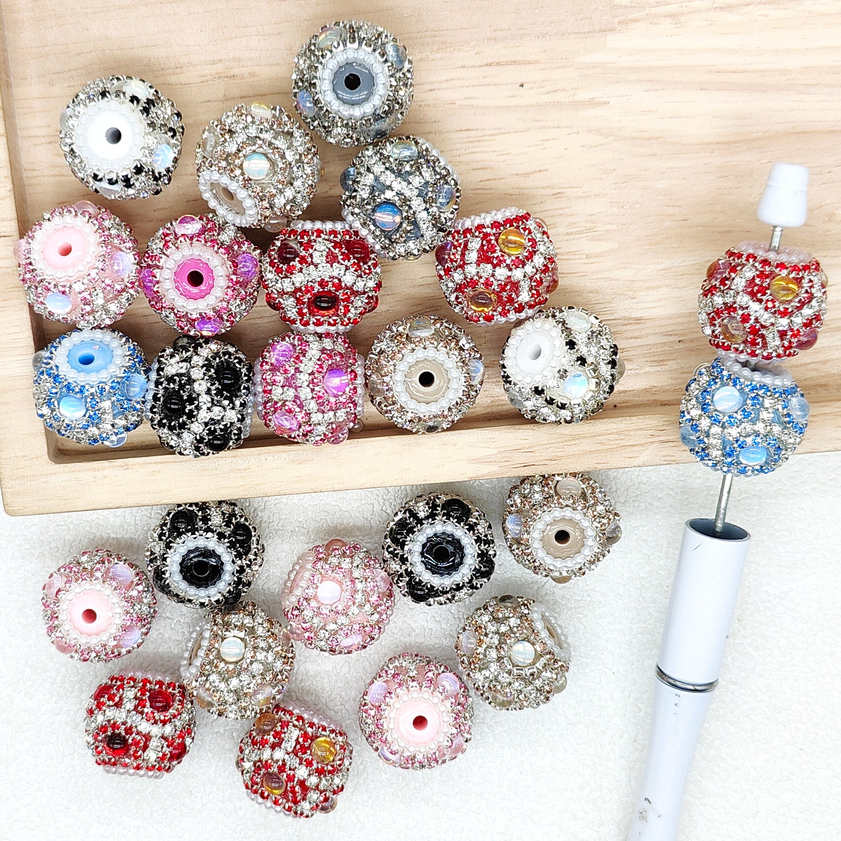 Mixed Color Rhinestone Crystal Acrylic Beads,Sparkly Beads for DIY Pen