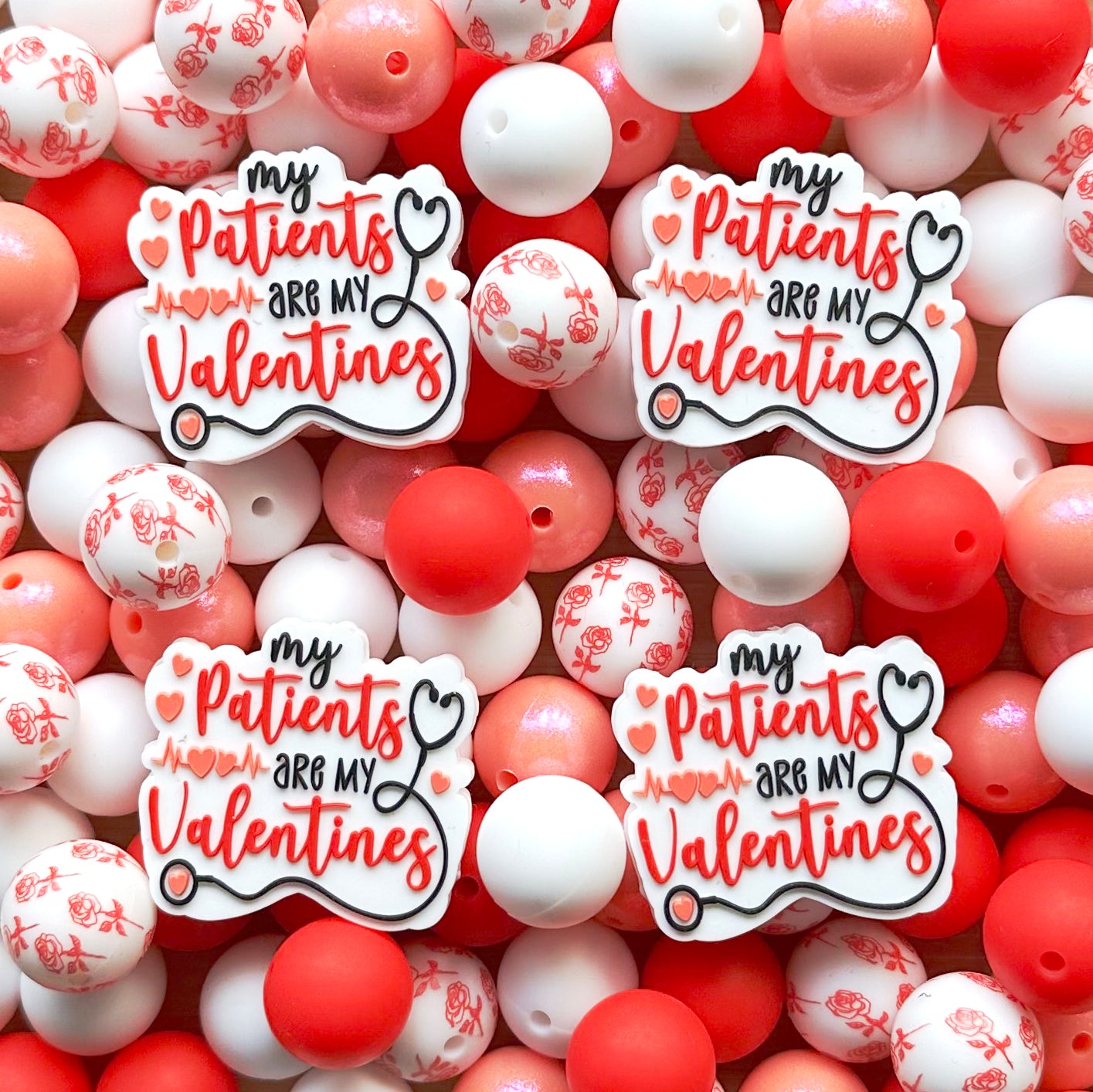 Mixed Silicone Focal Beads,24Pcs Loose Valentines Day Assorted Beads