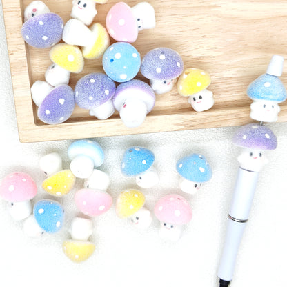Mushroom Shape Flocked Acrylic Beads,Beadable Pen Beads