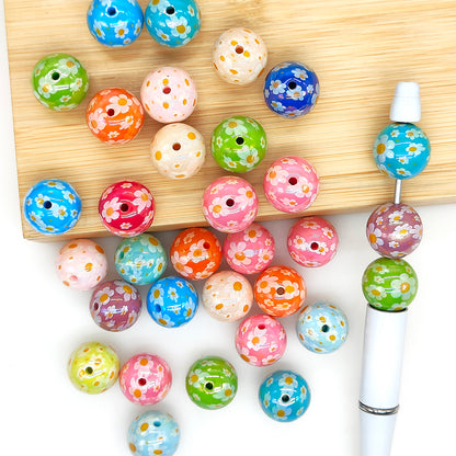 New 16mm Colored Floral Print Acrylic Gumball Beads,Loose Bead