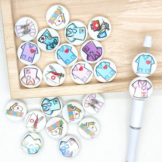 Nurse Medical Print Assorted UV Flat Round Acrylic Beads