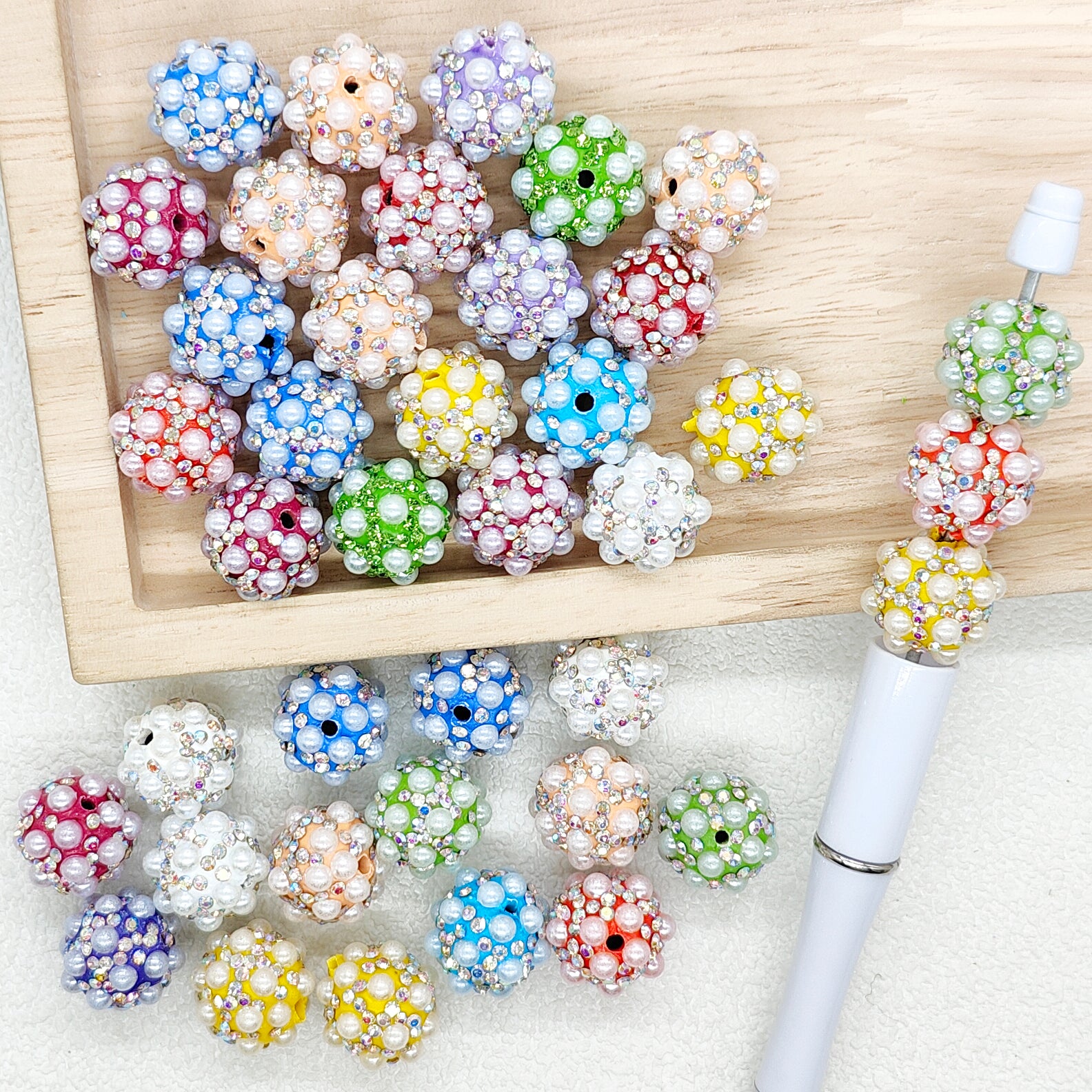 Pearl Rhinestone Polymer Clay Fancy Beads