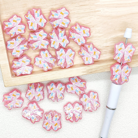 Pink Glitter Bow Acrylic Focal Beads