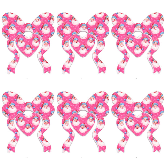 Pink Santa Bow Heart Print Focal