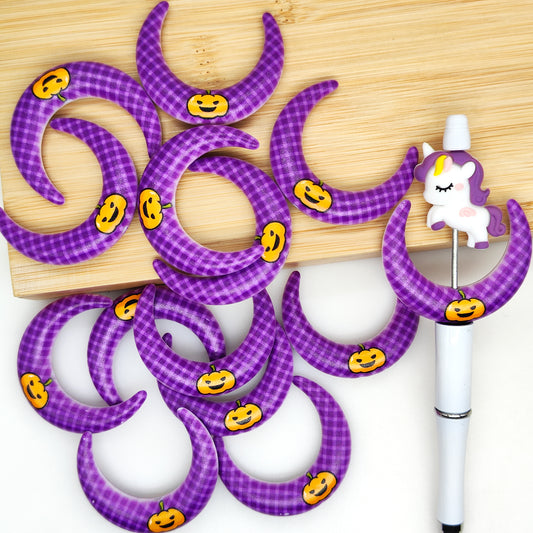 Printed Crescent Moon Shaped Acrylic Beads 47*39mm