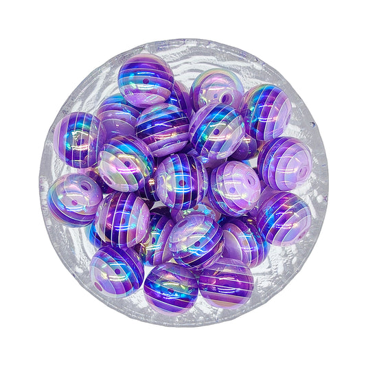 16mm UV Opal Purple Stripe Gumball Acrylic Beads