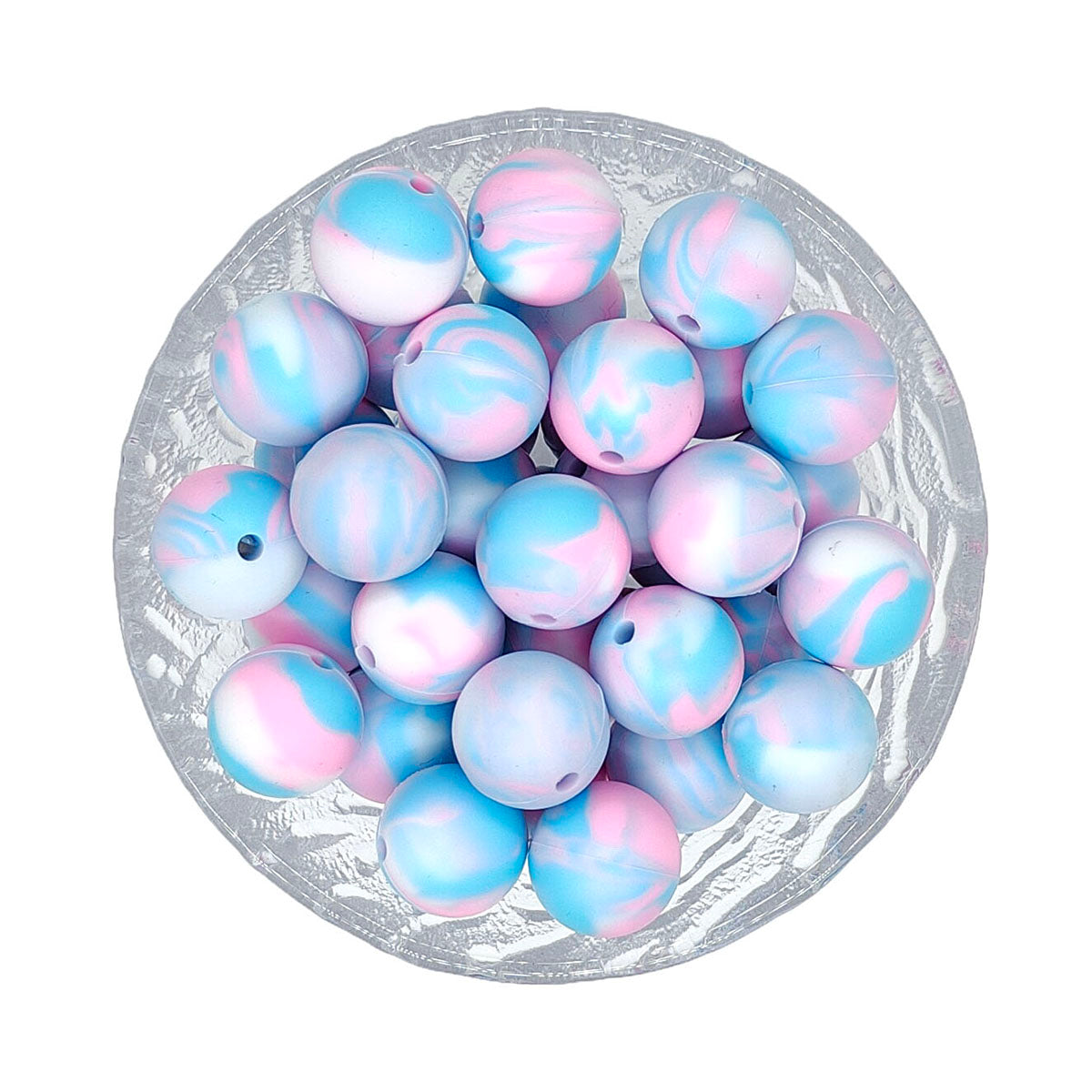 15mm Pink Blue Tie-dye Silicone Beads - Round