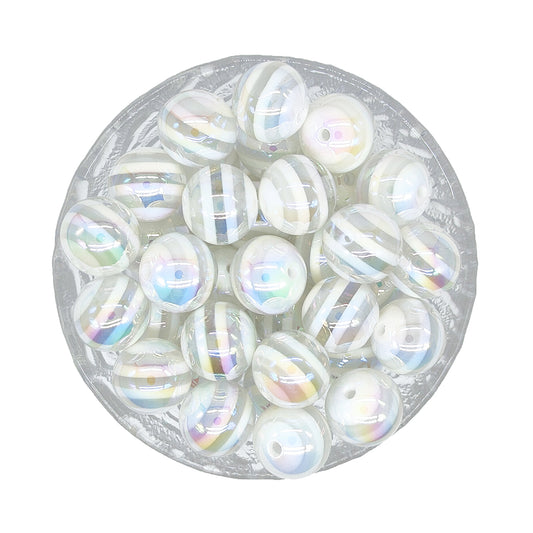 16mm UV Opal Clear White Stripe Gumball Acrylic Beads
