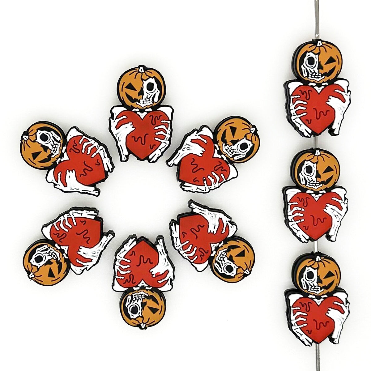 Skeleton Pumpkin Heart Halloween Focal