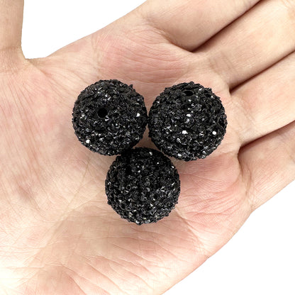 20mm Black Rhinestone Bubblegum Acrylic Sugar Beads