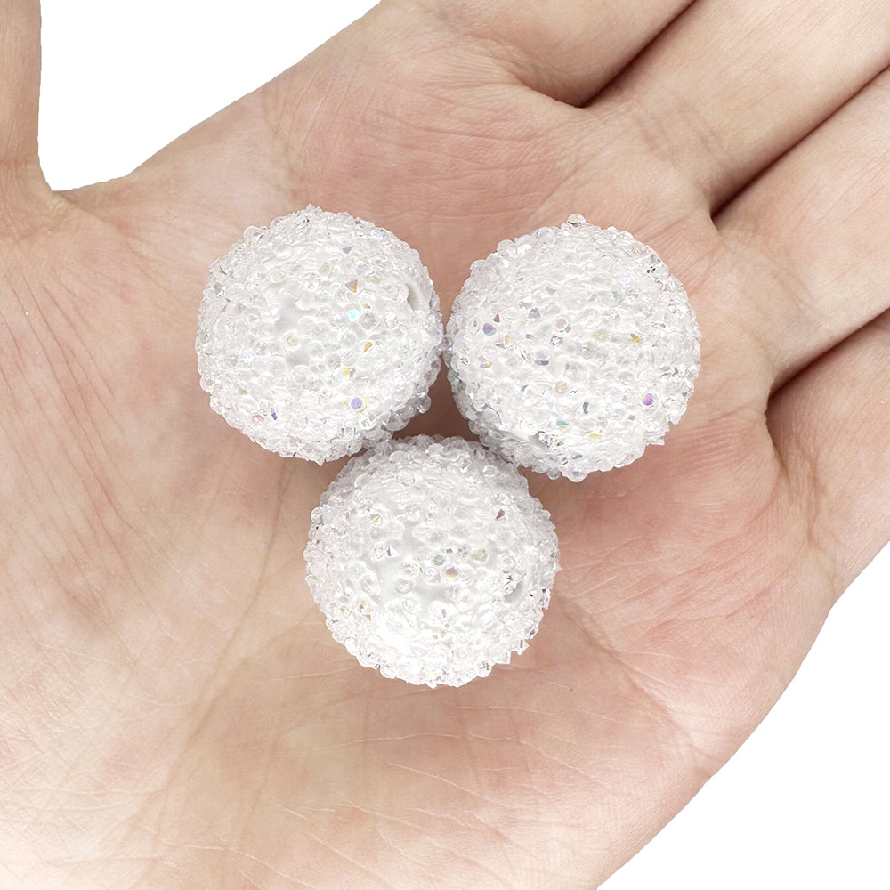 20mm White Rhinestone Chunky Bubblegum Acrylic Sugar Beads