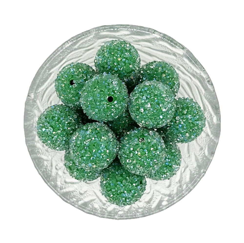 20mm Green Rhinestone Chunky Bubblegum Acrylic Sugar Beads