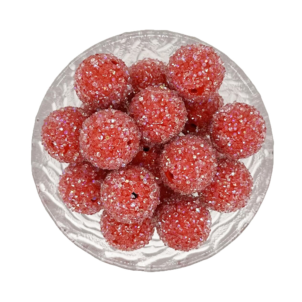 20mm Red Rhinestone Chunky Bubblegum Acrylic Sugar Beads