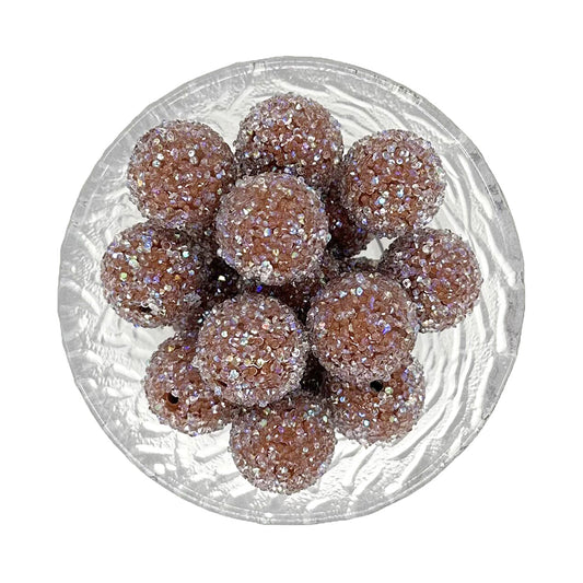 20mm Brown Rhinestone Chunky Bubblegum Acrylic Sugar Beads