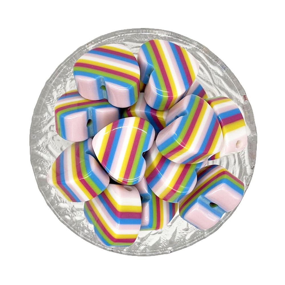Rainbow Stripe Heart Bubblegum Acrylic Beads