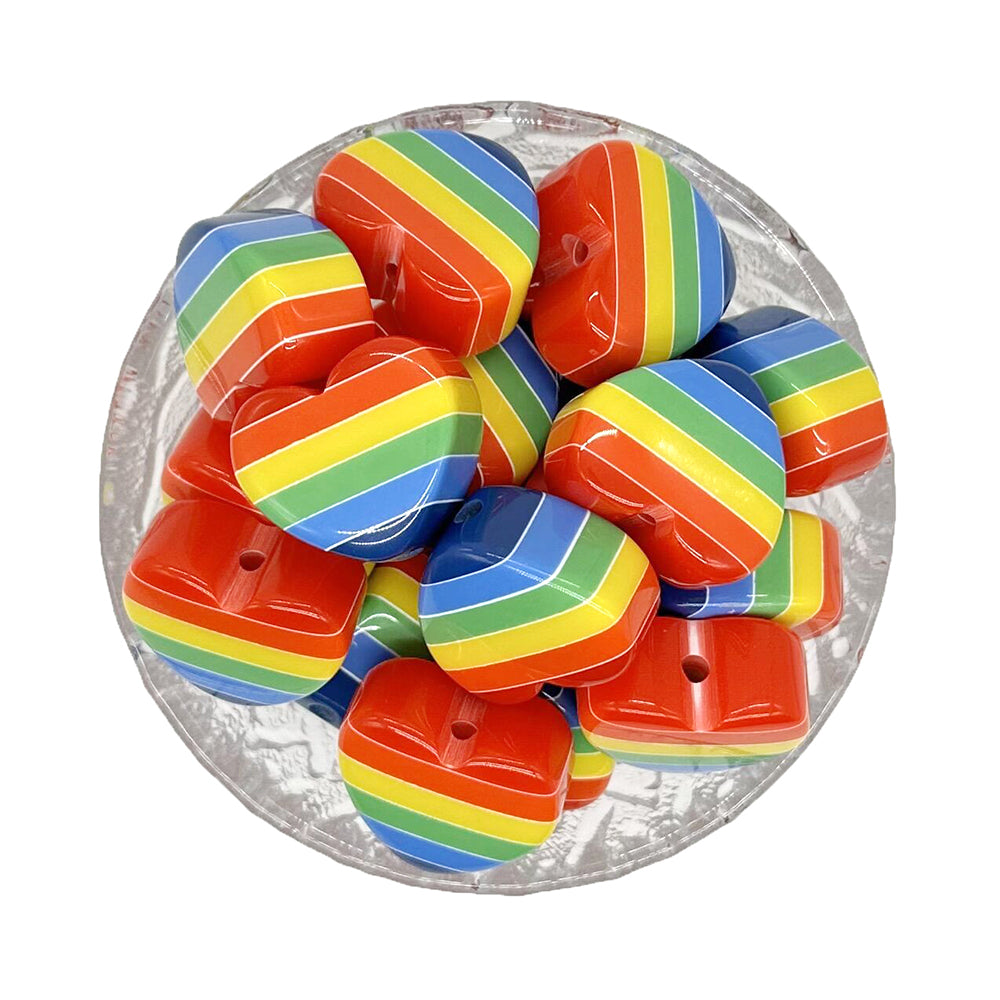 Rainbow Heart Bubblegum Acrylic Beads