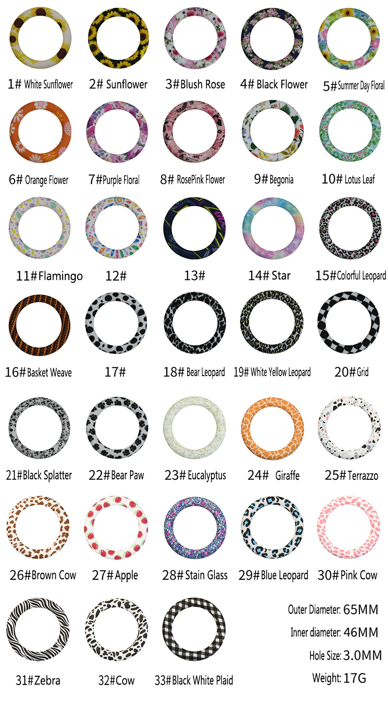 65mm Print Silicone Round Loop with 2 hole – MrBiteBabyStore
