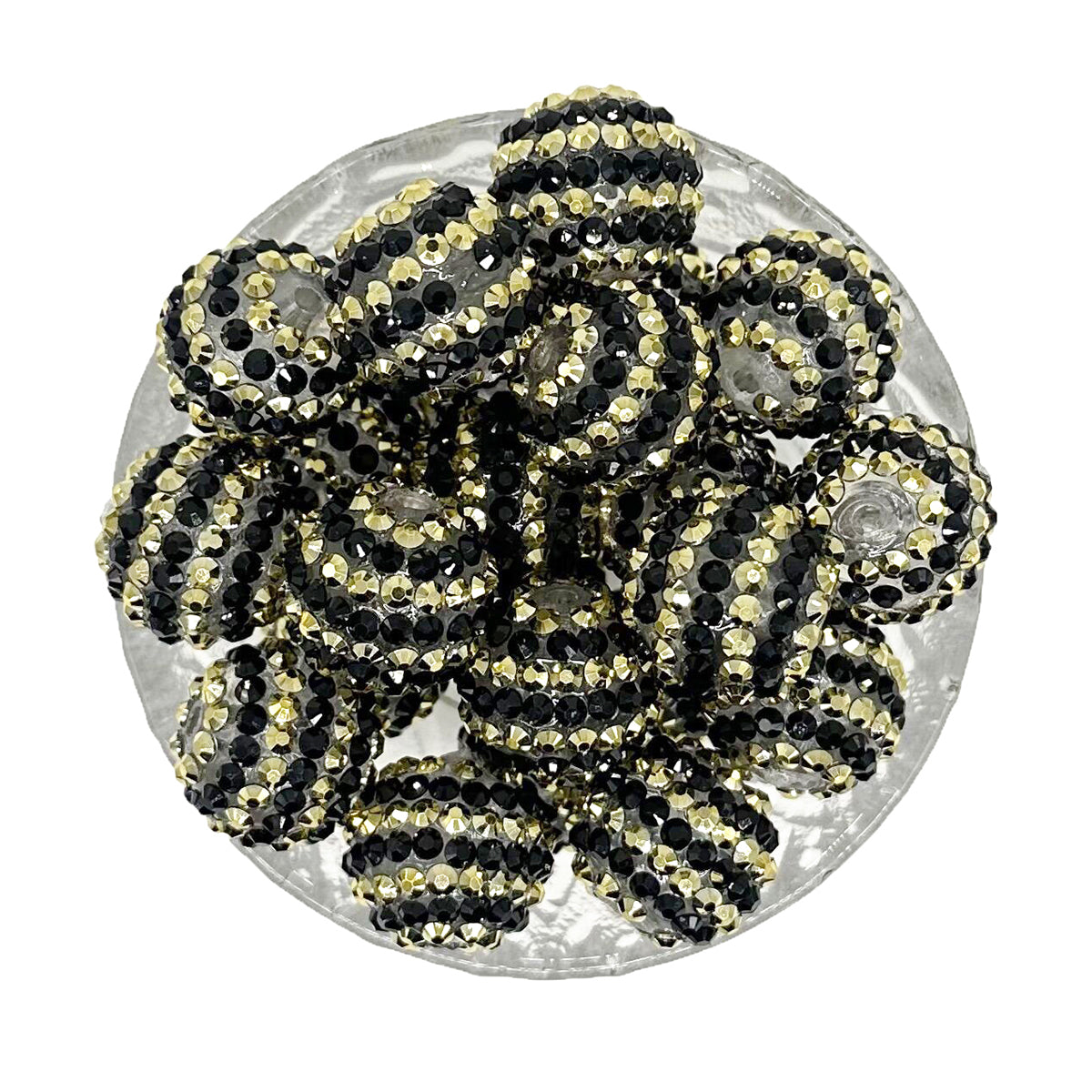 20mm Black Gold Striped Rhinestone Bubblegum Chunky Acrylic Beads
