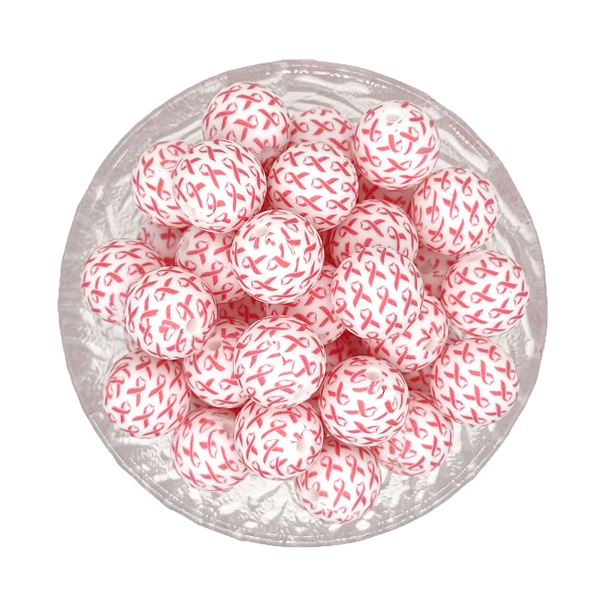 15mm Breast Cancer Awareness Pink Ribbon Print Round Silicone Beads ...