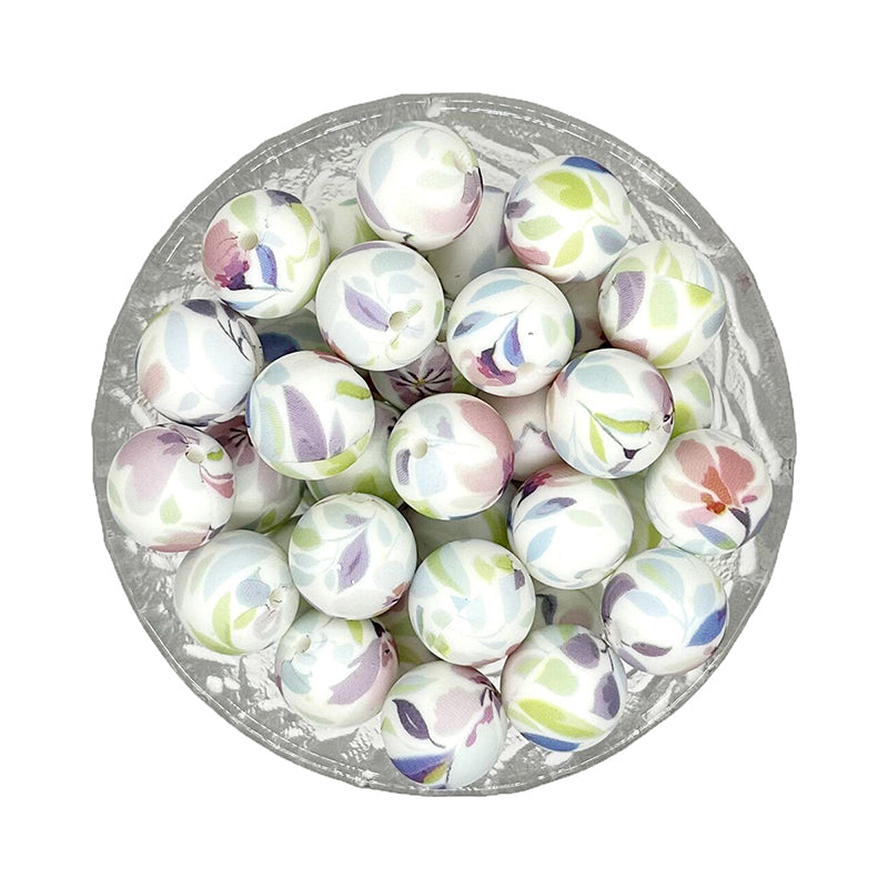 15mm Floral Garden Print Silicone Bead, Printed Silicone Beads, Teethi –  Beadstobows