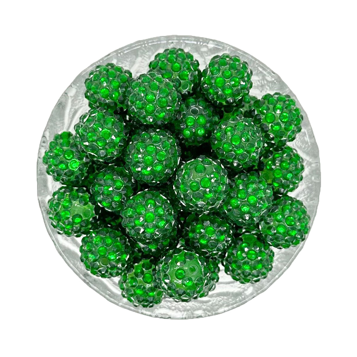 16mm Emerald Green Rhinestone Bubblegum Beads