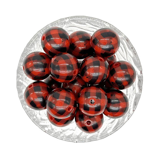 20mm Red Black Plaid Chunky Bubblegum Acrylic Beads