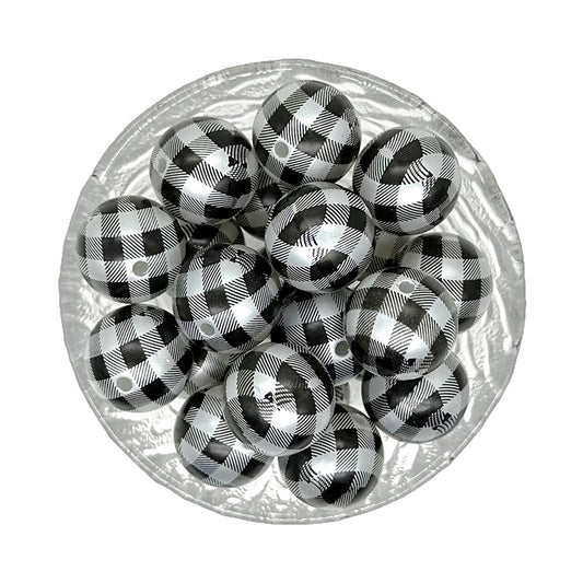 20mm Silver Black Plaid Chunky Bubblegum Acrylic Beads