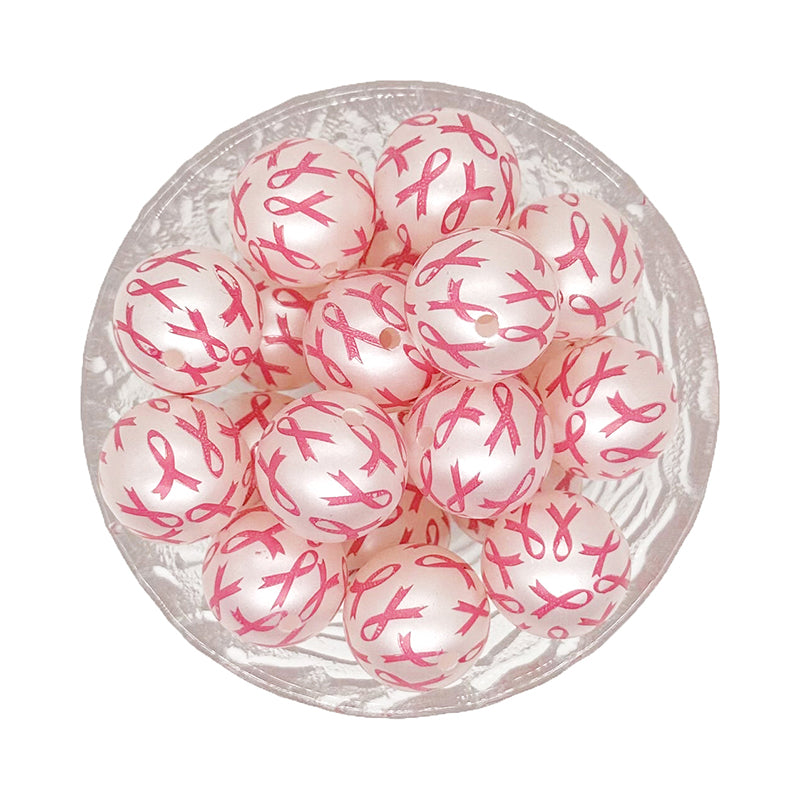 20mm Pink Ribbon Breast Cancer Awareness Bubblegum Acrylic Beads