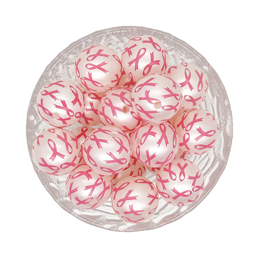 20mm Pink Ribbon Breast Cancer Awareness Bubblegum Acrylic Beads