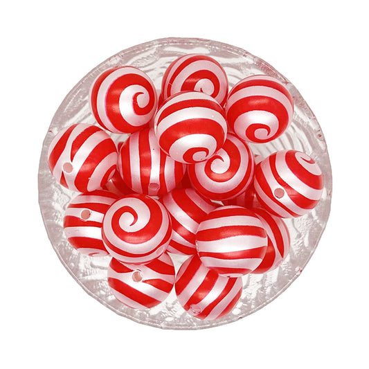 20mm Red Swirl Bubblegum Acrylic Beads