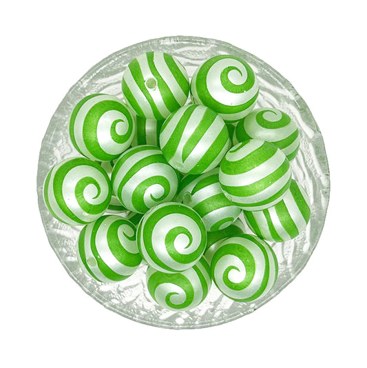 20mm Green Swirl Bubblegum Acrylic Beads