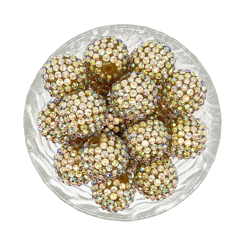 20mm Gold AB Rhinestone Bubblegum Acrylic Beads