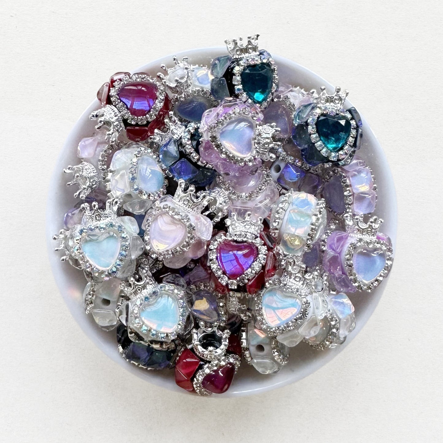 5Pcs Mix Sparkling Crown Heart Beads