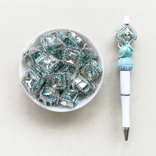 Sparkling Lake Blue Square Gem Beads, Bling Dangly Beads,Pen Focal