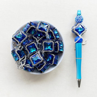 Sparkling Sapphire Blue Square Gem Beads, Bling Dangly Beads,Pen Focal