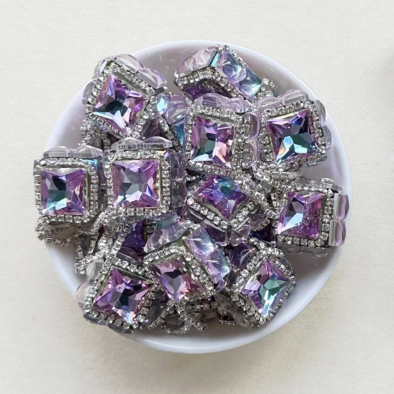 Sparkling Purple Square Gem Beads, Bling Dangly Beads,Pen Focal