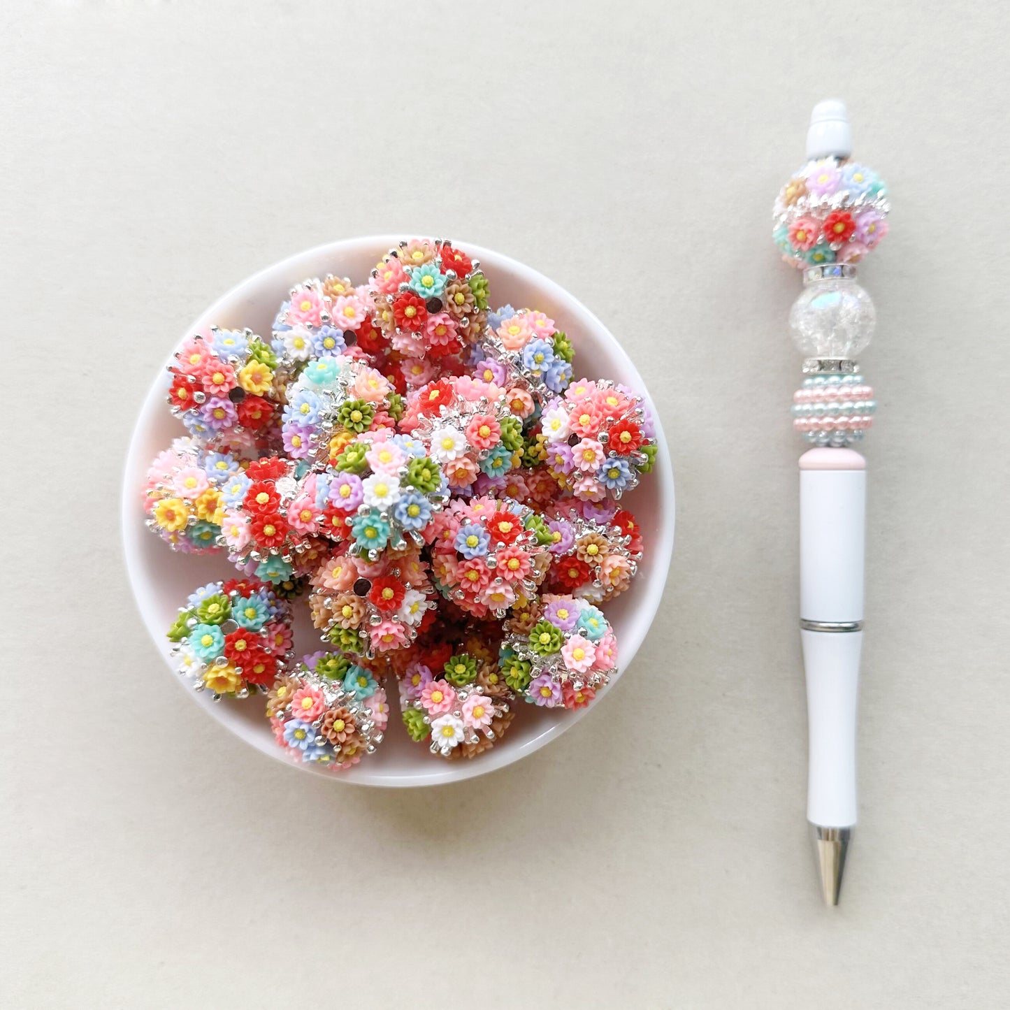 20mm Chunky Floral Bubblegum Beads, Pen Focal Beads
