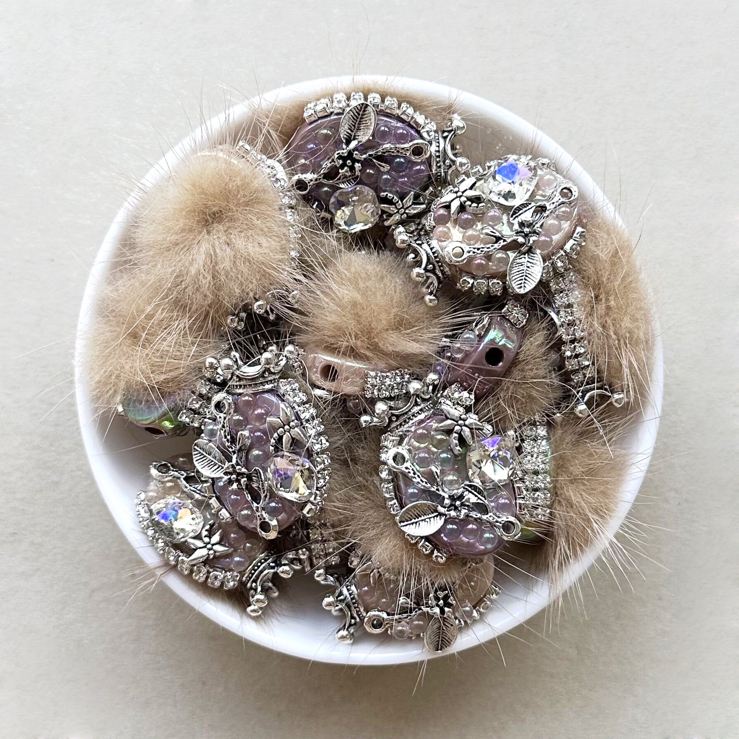 Sparkle Crown Bling Rhinestone Faux Furry Beads, Pom Pom Beads,Pen Focals
