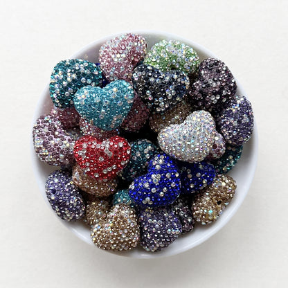 Rhinestone Polymer Clay Heart Beads