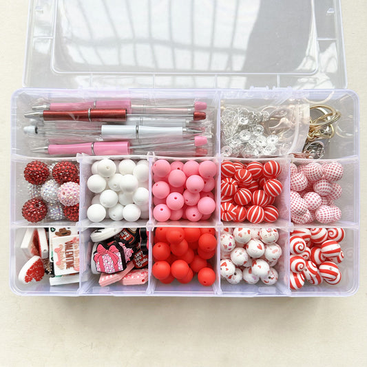 Large Assorted 317Pcs Valentines Day Jewelry Kit, 20mm Bubblegum Beads, Silicone Focal Beads, for beadable Keychain Bar,DIY Pen