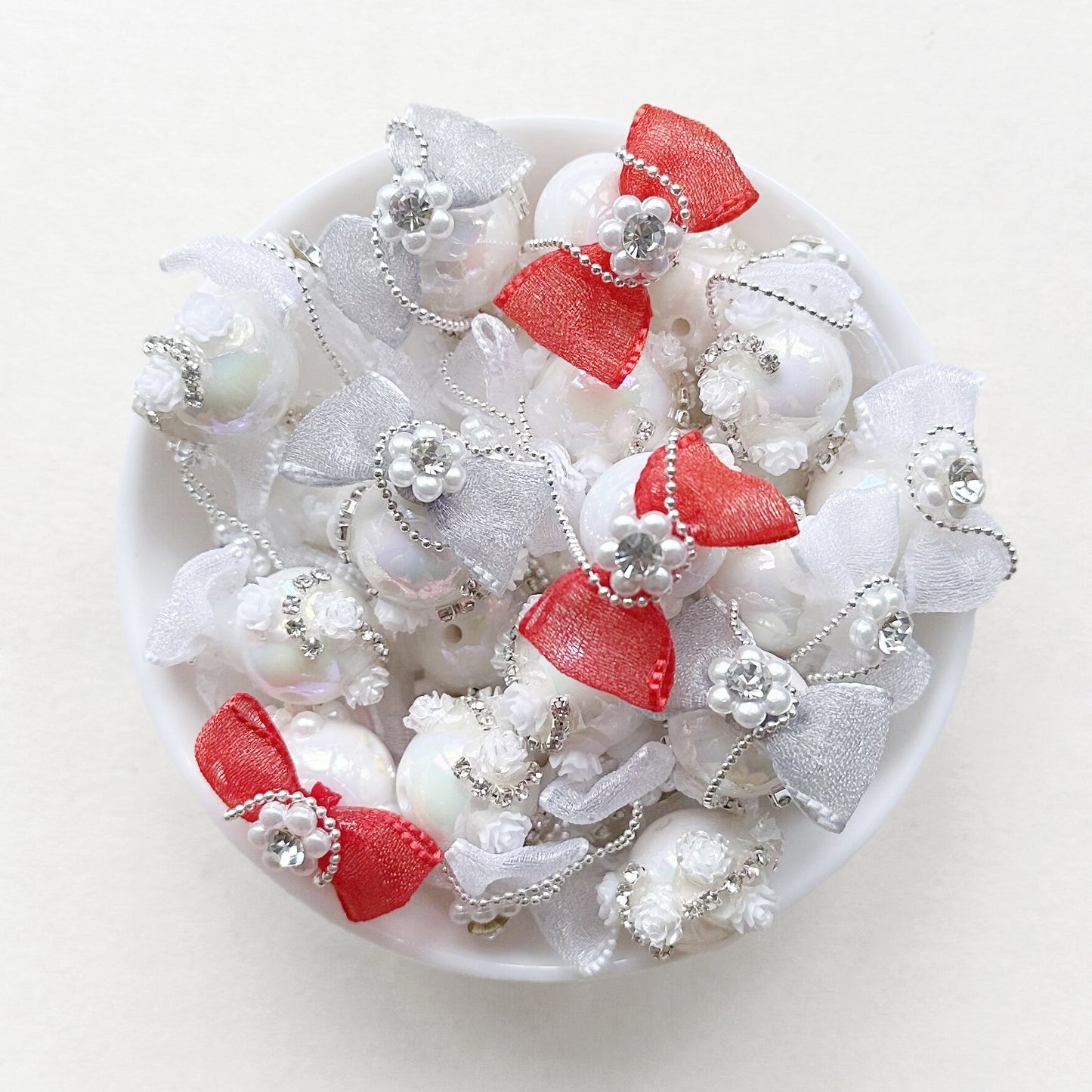 Bowknot Dangly Beads, Rose Flower Tassels Beads, Sparkling Beads