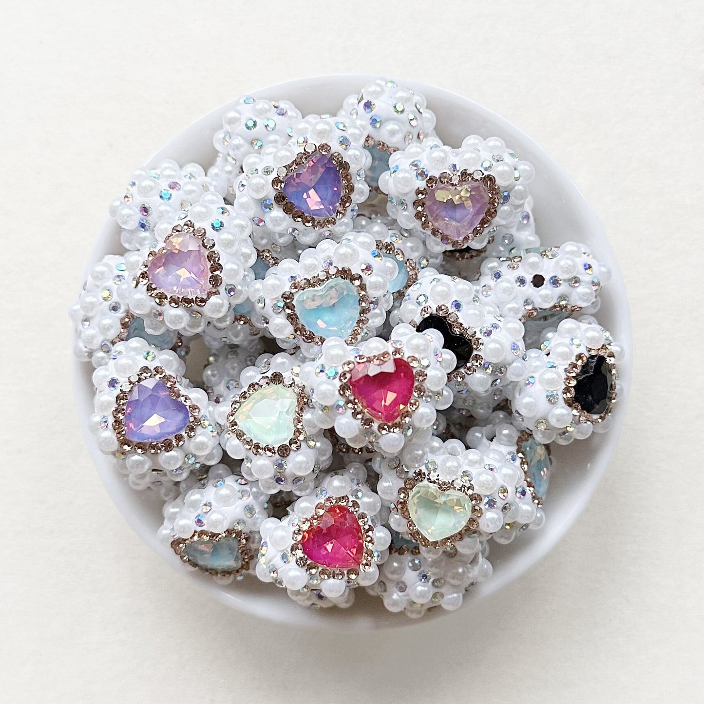 Sparkle Rhinestone Pearls Gem Heart Focal Beads