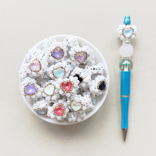 Sparkle Rhinestone Pearls Gem Heart Focal Beads