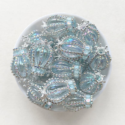 Bling Rhinestone Crown Hot Air Balloon Shaped Acrylic Focal Beads