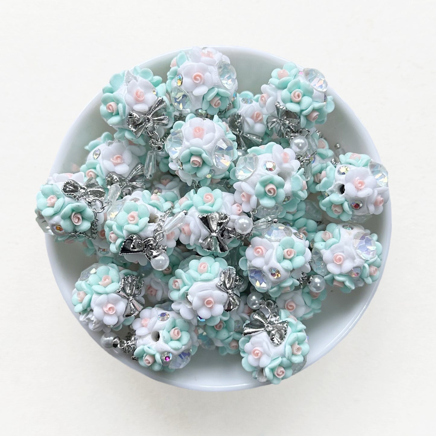 20mm Fancy Polymer Clay Flower Ball Dangly Beads