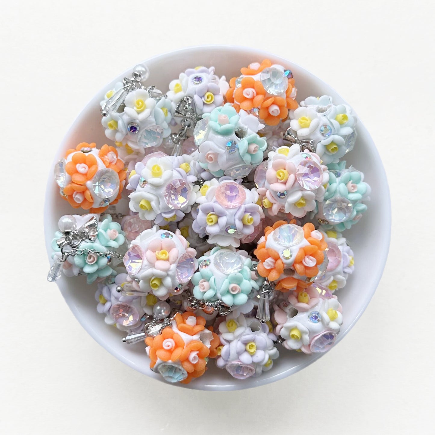 20mm Fancy Polymer Clay Flower Ball Dangly Beads