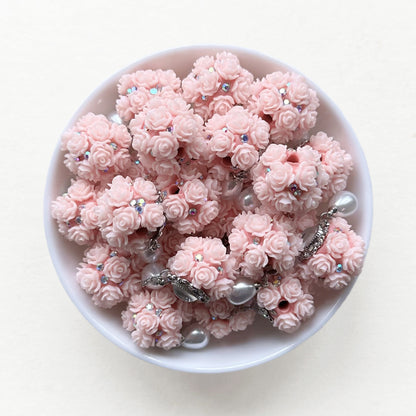 Flower Ball Focal Beads, Sparkling Gem Pearl Dangly Beads